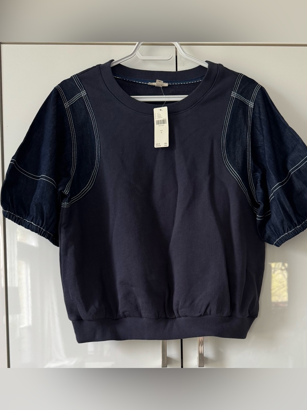 NWT Size S - Anthropologie Pilcro Denim-Sleeve Twofer Sweatshirt (100% Cotton) - Picture 5 of 16